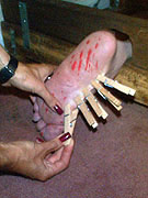 Clothespins on foot